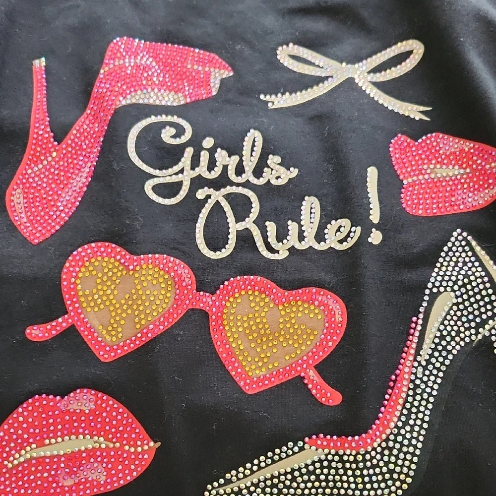 Black Graphic Tee with Pink and Gold Accents - Picture 2 of 3